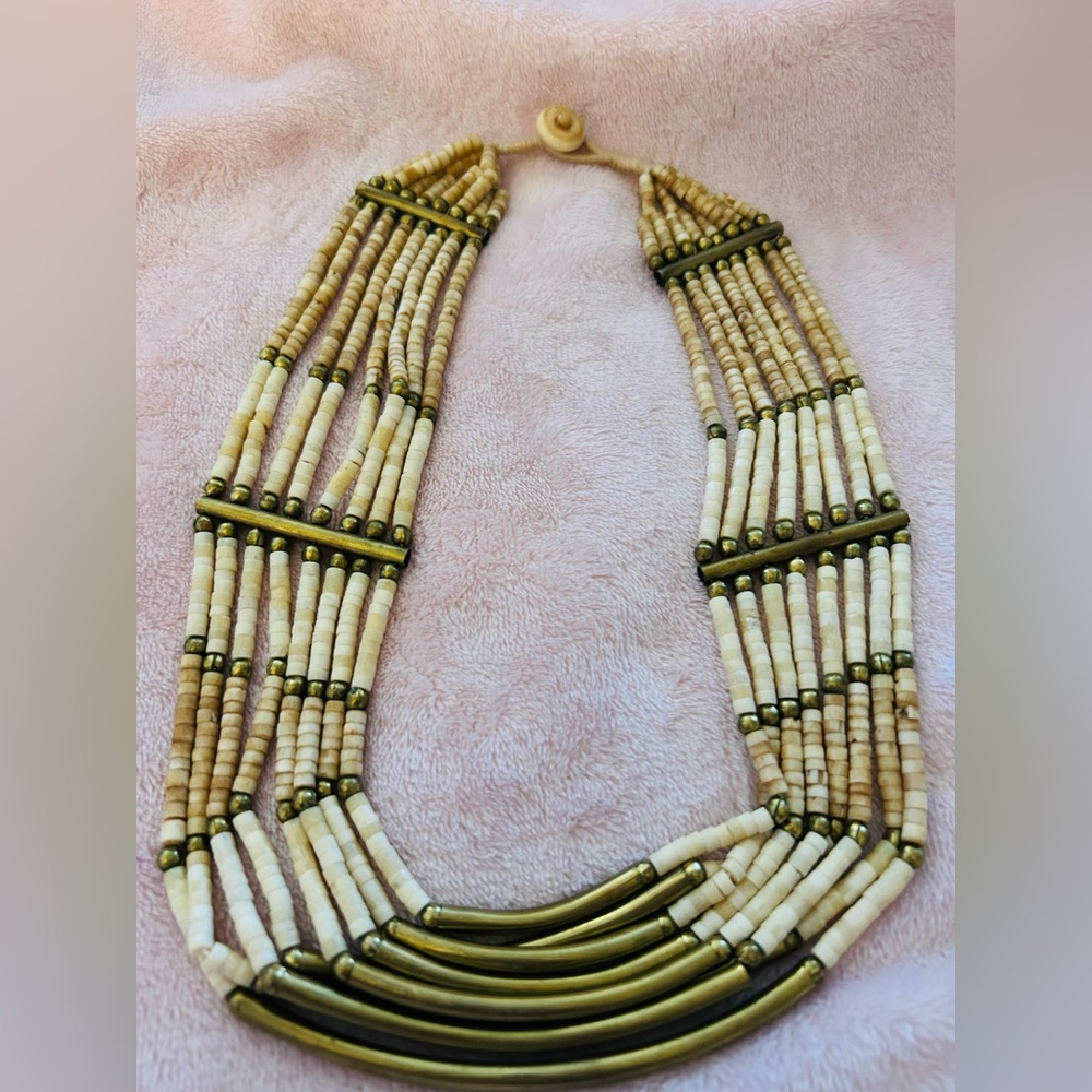 Tribal Artisan Bone & Brass Vintage Necklace